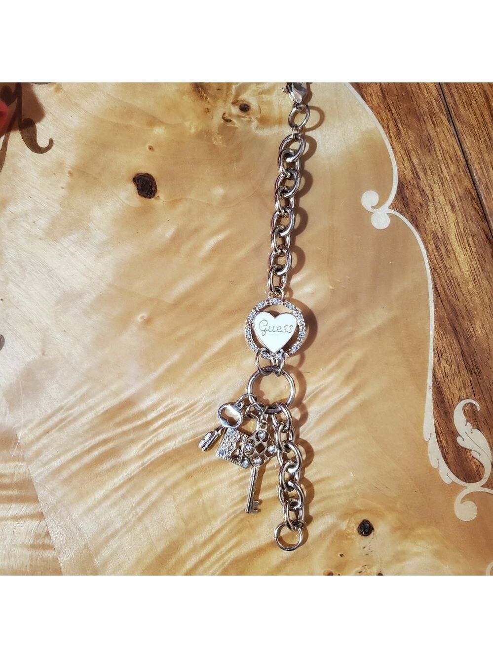 Guess Heart Lock & Key Rhinestone Bracelet or Keychain - Picture 2 of 2